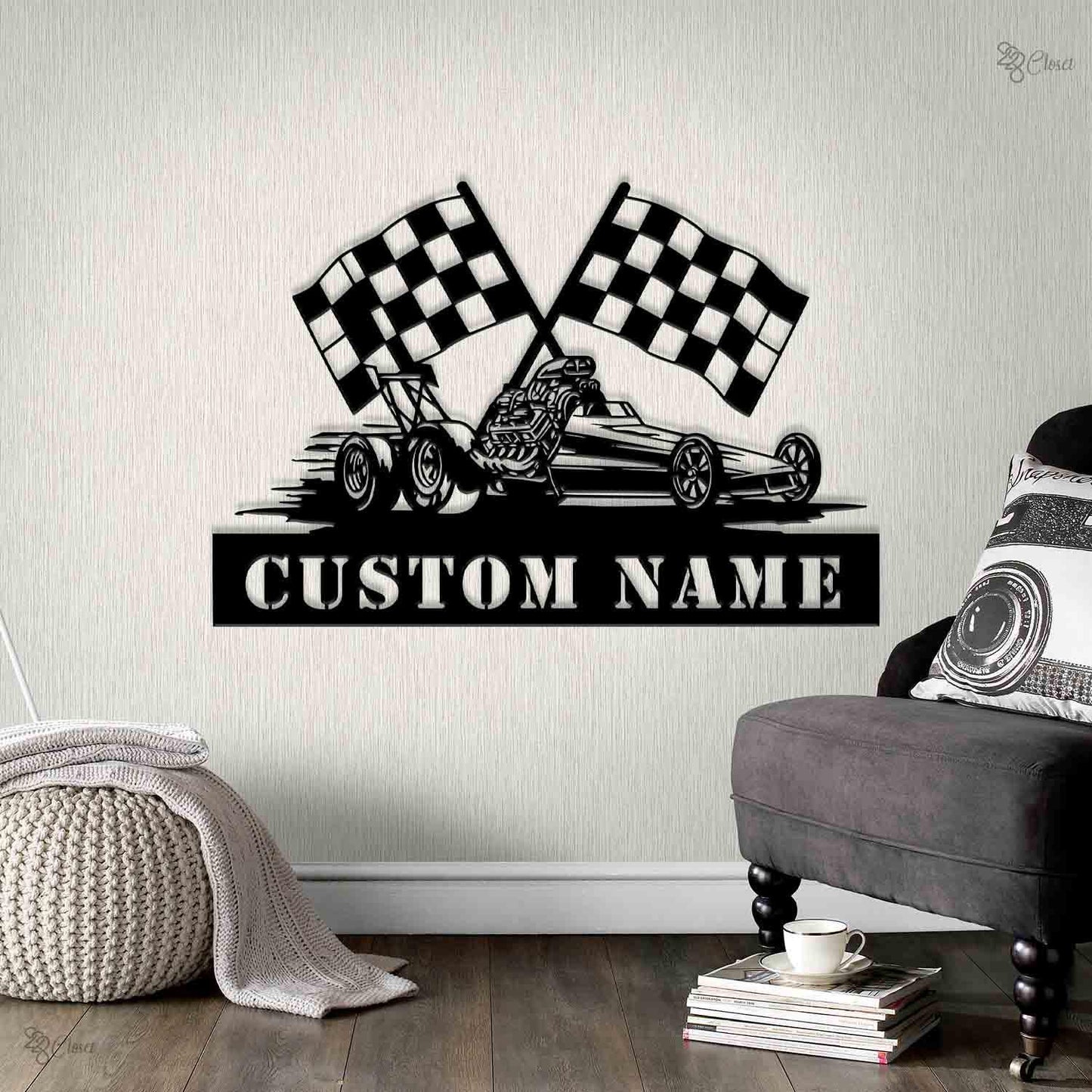Custom Drag Racing Sign, Personalized Race Car Wall, Checkered Flag Metal, Checkered flag art, Car lover gift,Gift for sport,Auto shop decor