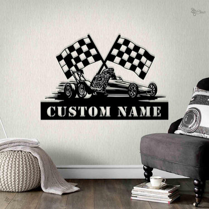Custom Drag Racing Sign, Personalized Race Car Wall, Checkered Flag Metal, Checkered flag art, Car lover gift,Gift for sport,Auto shop decor