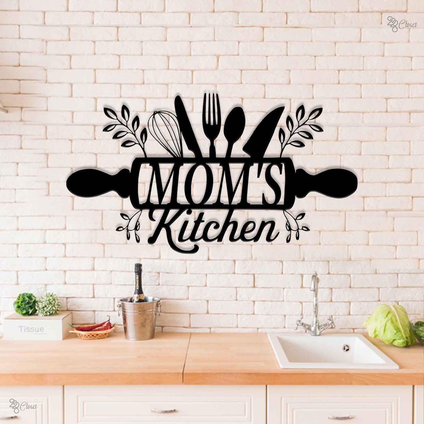Custom Mom’s Kitchen Metal Sign, Mom’s Cooking Utensils Metal, Gift for mom, Family kitchen sign, Baking wall art, Rolling sign,Home kitchen