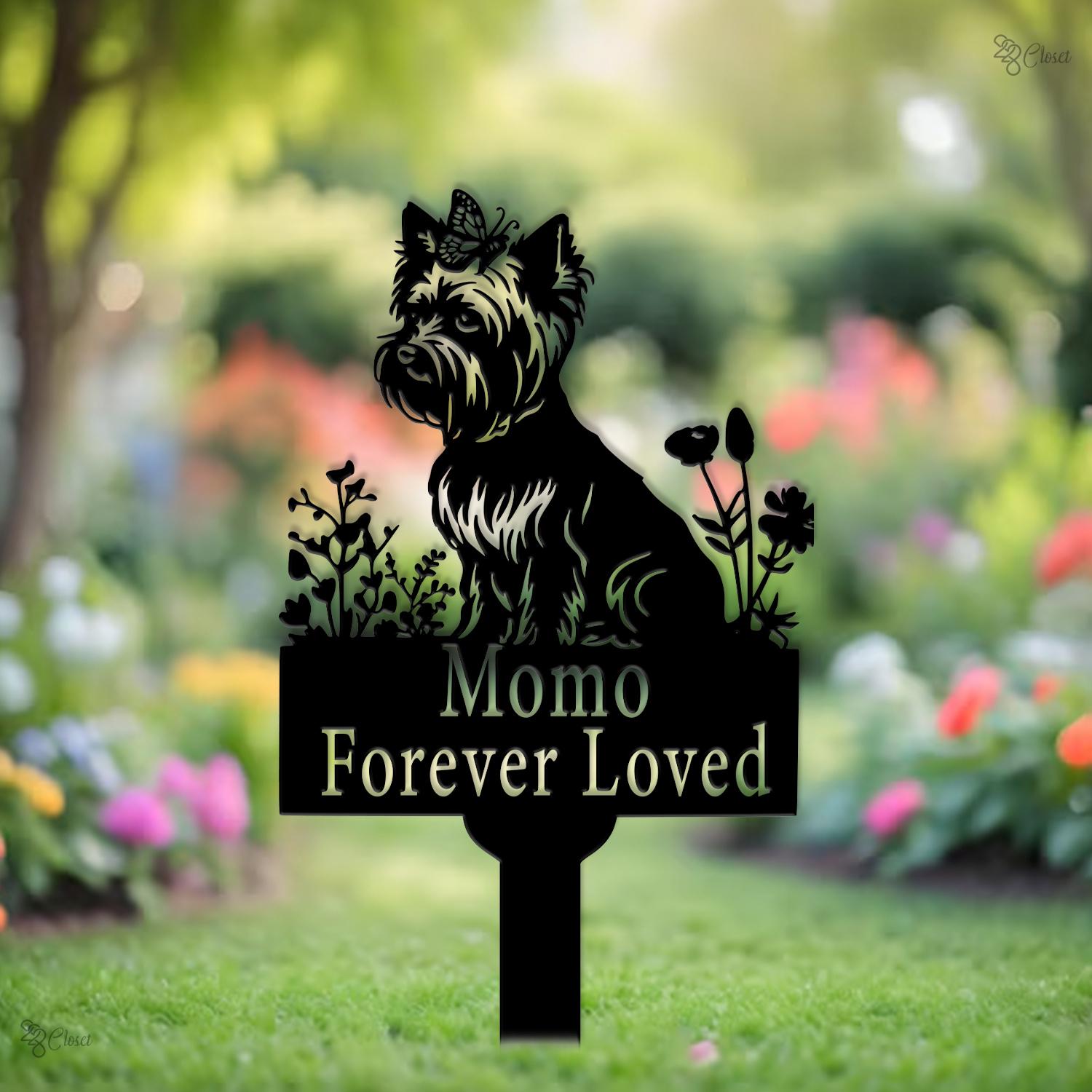 Custom Dog Memorial Garden Sign, Forever Loved Metal Art, Pet Loss Gift, Yorkie Pet Sign, Memorial stake, Dog memorial gift, Dog remembrance