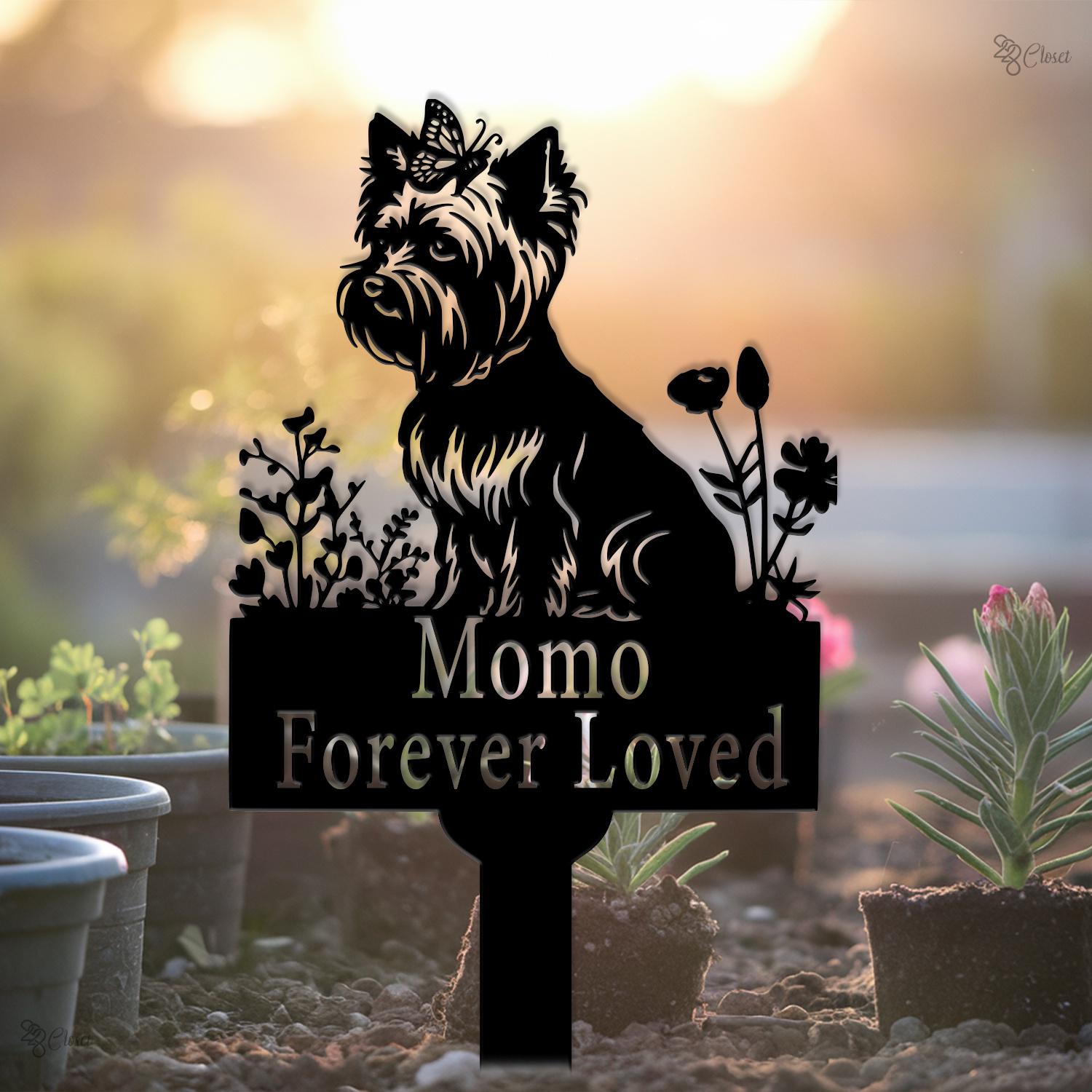 Custom Dog Memorial Garden Sign, Forever Loved Metal Art, Pet Loss Gift, Yorkie Pet Sign, Memorial stake, Dog memorial gift, Dog remembrance