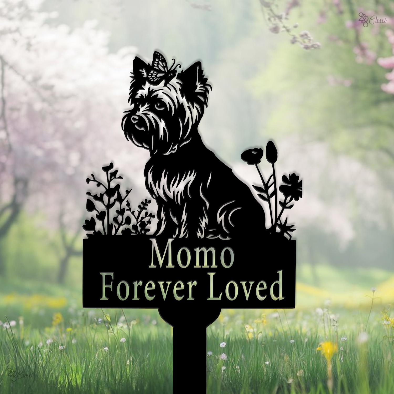 Custom Dog Memorial Garden Sign, Forever Loved Metal Art, Pet Loss Gift, Yorkie Pet Sign, Memorial stake, Dog memorial gift, Dog remembrance