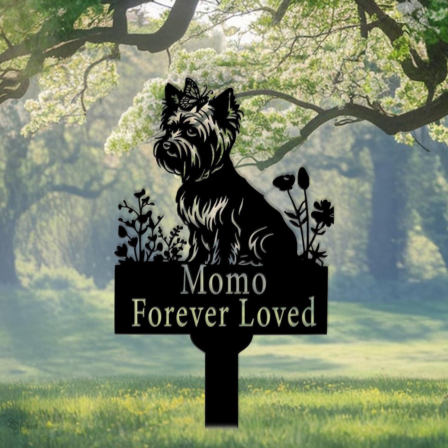 Custom Dog Memorial Garden Sign, Forever Loved Metal Art, Pet Loss Gift, Yorkie Pet Sign, Memorial stake, Dog memorial gift, Dog remembrance