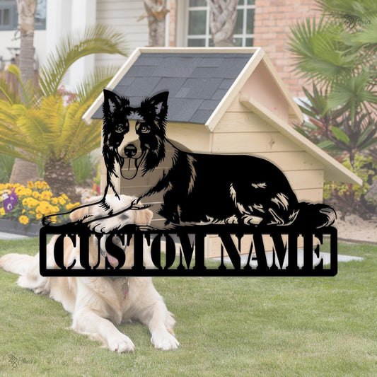 Custom Dog House Name Sign, Border Collie Metal Art, Dog House Metal, Pet Name Plaque, Pet house sign, Dog name art, Dog wall sign, Pet Gift