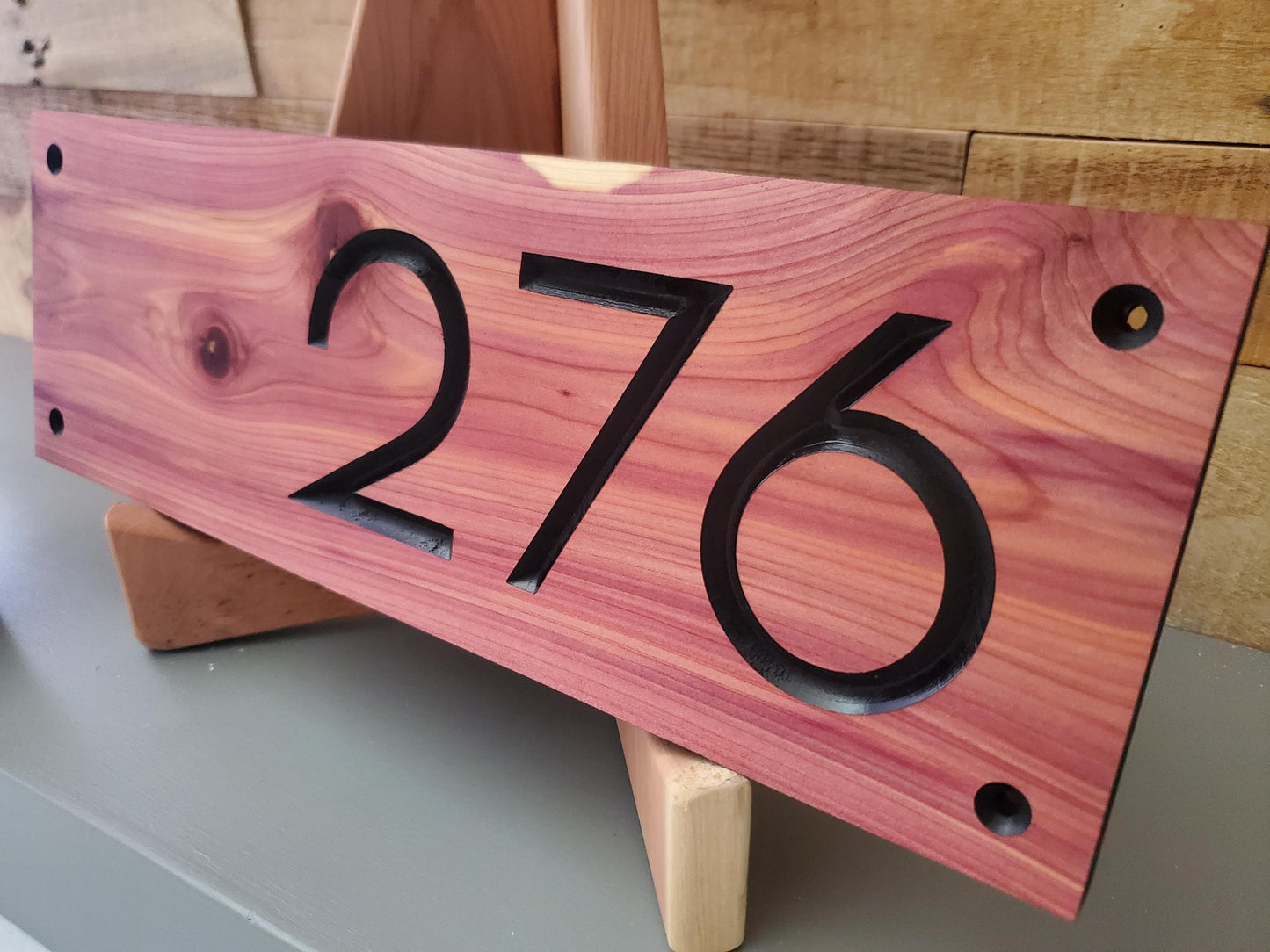 House Street Number Plaque, Modern Off Center Custom Home Sign, Carved Outdoor Wood, Personalized Address Numbers, Business Outside Sign