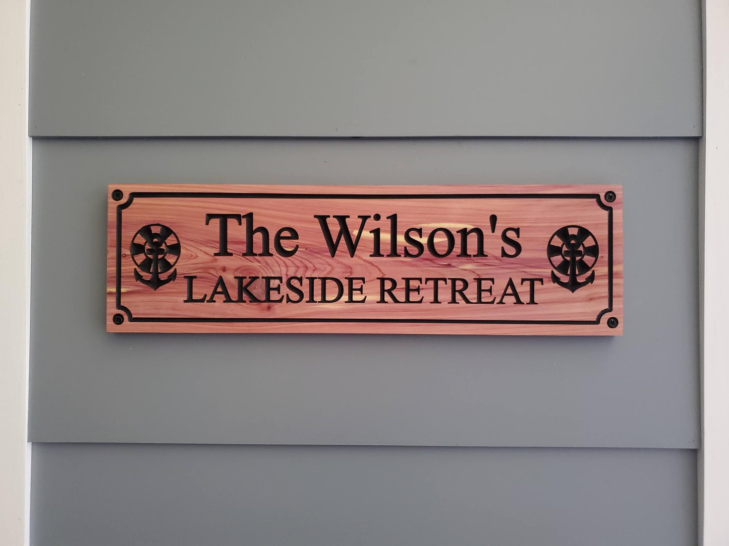 Custom Carved Lake House Sign With Family Name, Personalized Lakeside Retreat Exterior Wooden Plaque,  Lakefront Cabin Home Carving