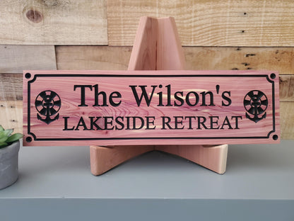 Custom Carved Lake House Sign With Family Name, Personalized Lakeside Retreat Exterior Wooden Plaque,  Lakefront Cabin Home Carving
