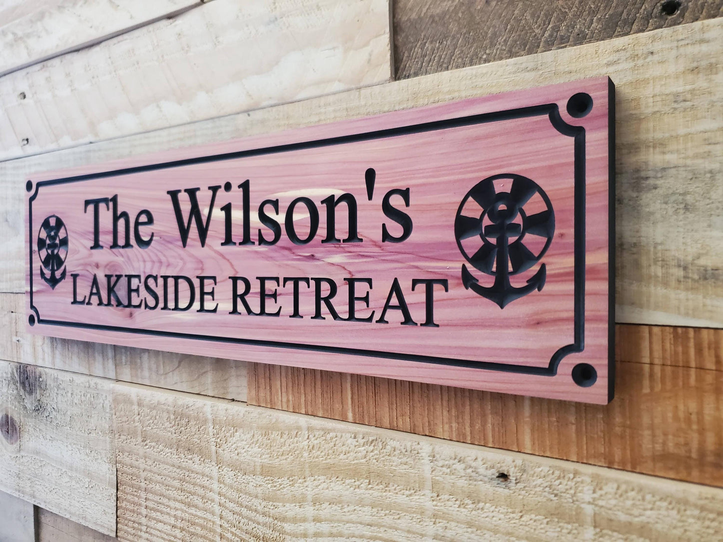 Custom Carved Lake House Sign With Family Name, Personalized Lakeside Retreat Exterior Wooden Plaque,  Lakefront Cabin Home Carving