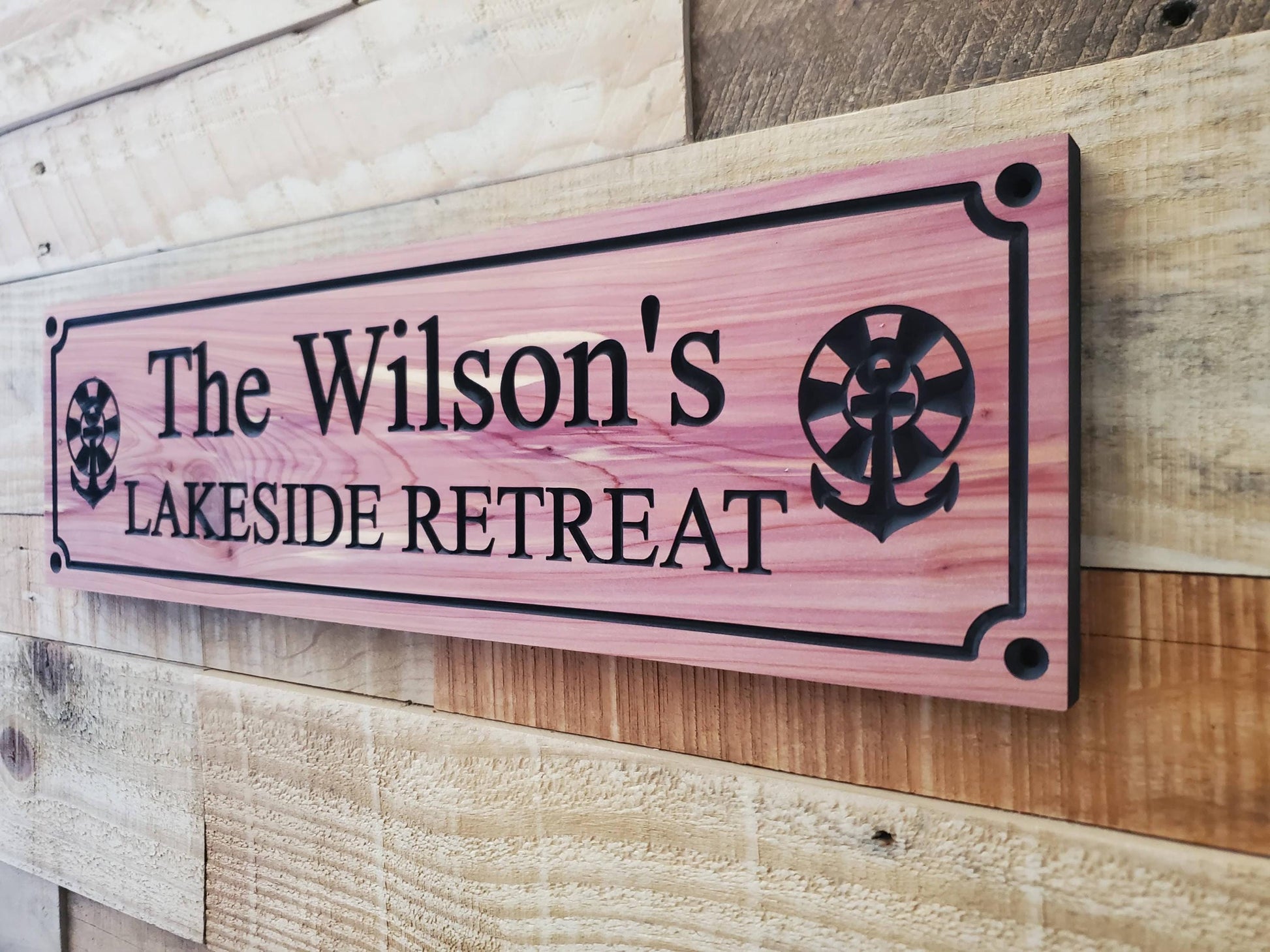 Custom Carved Lake House Sign With Family Name, Personalized Lakeside Retreat Exterior Wooden Plaque,  Lakefront Cabin Home Carving