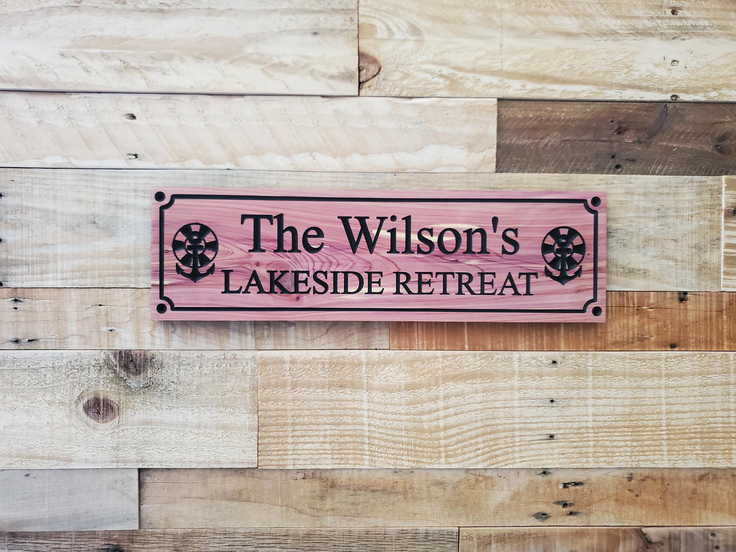 Custom Carved Lake House Sign With Family Name, Personalized Lakeside Retreat Exterior Wooden Plaque,  Lakefront Cabin Home Carving
