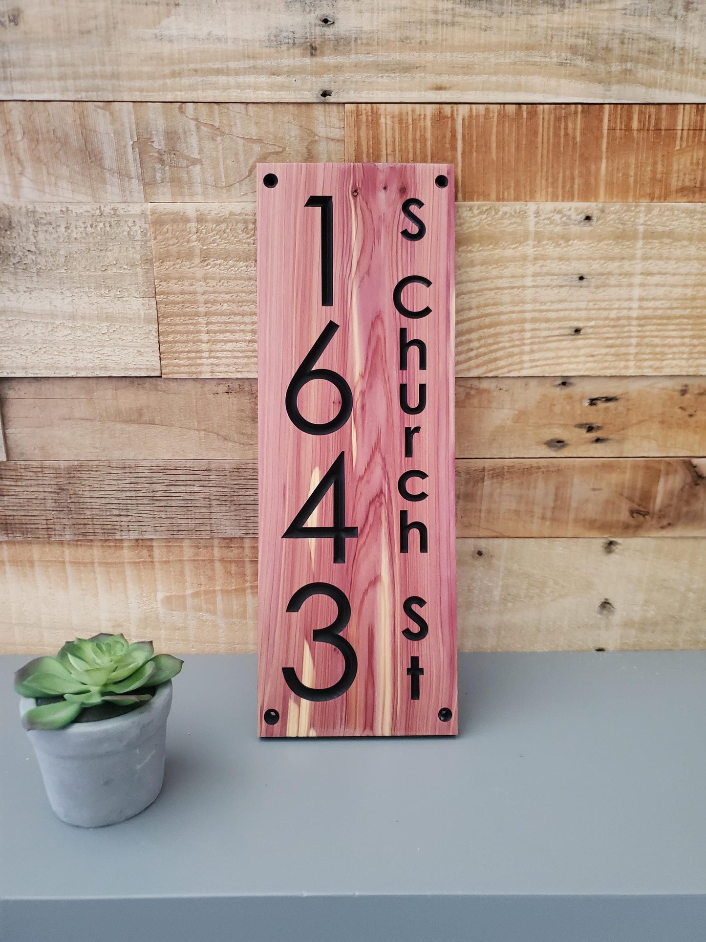 House Street Number Plaque With Street Name, Modern Carved Wood Address Plaque, Personalized Vertical Home Address Sign, Outdoor Address