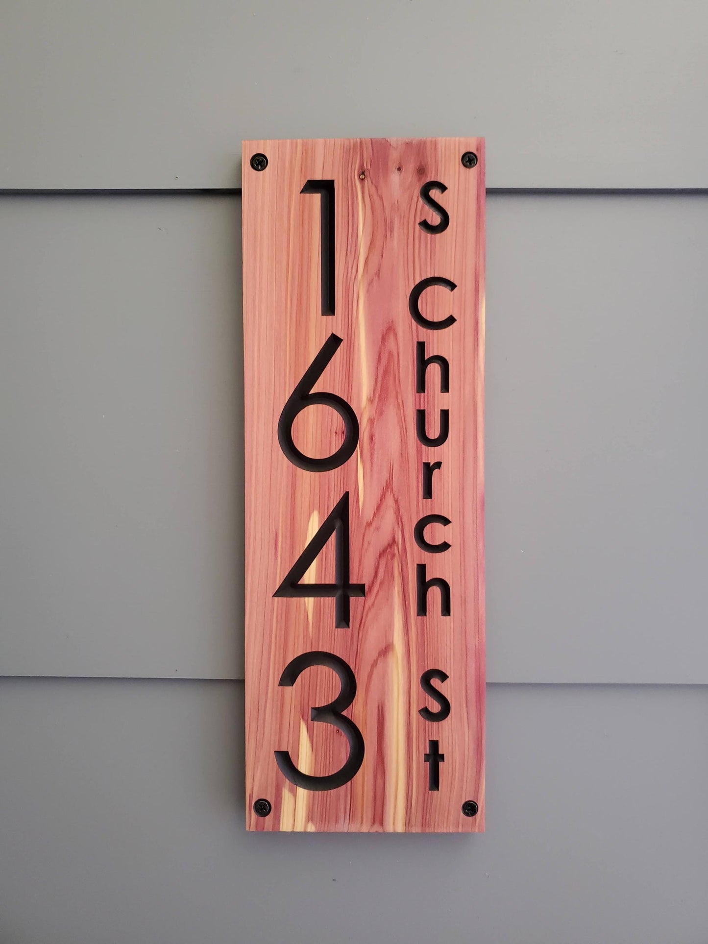 House Street Number Plaque With Street Name, Modern Carved Wood Address Plaque, Personalized Vertical Home Address Sign, Outdoor Address