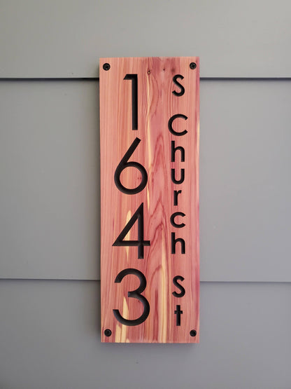 House Street Number Plaque With Street Name, Modern Carved Wood Address Plaque, Personalized Vertical Home Address Sign, Outdoor Address