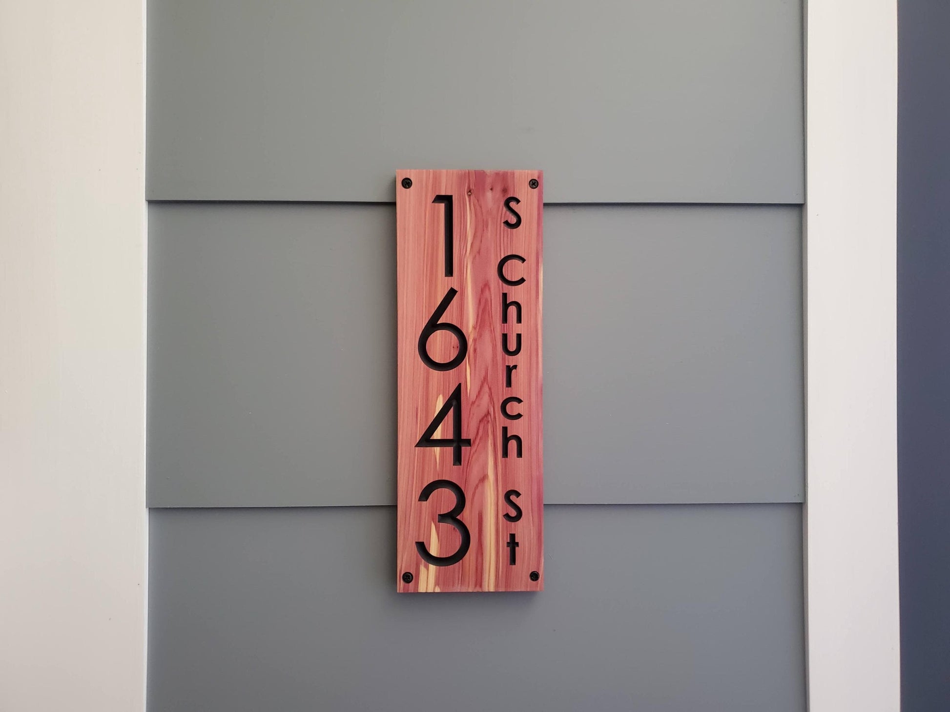 House Street Number Plaque With Street Name, Modern Carved Wood Address Plaque, Personalized Vertical Home Address Sign, Outdoor Address