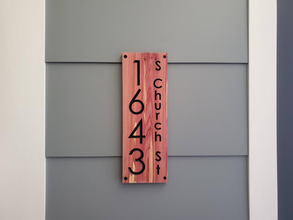 House Street Number Plaque With Street Name, Modern Carved Wood Address Plaque, Personalized Vertical Home Address Sign, Outdoor Address