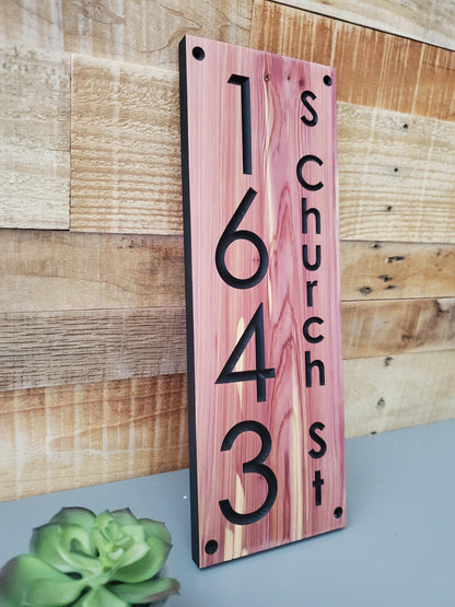 House Street Number Plaque With Street Name, Modern Carved Wood Address Plaque, Personalized Vertical Home Address Sign, Outdoor Address