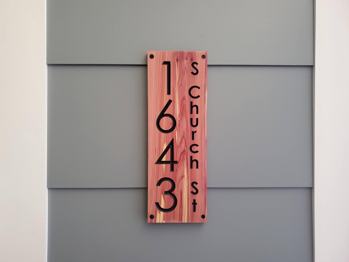 House Street Number Plaque With Street Name, Modern Carved Wood Address Plaque, Personalized Vertical Home Address Sign, Outdoor Address