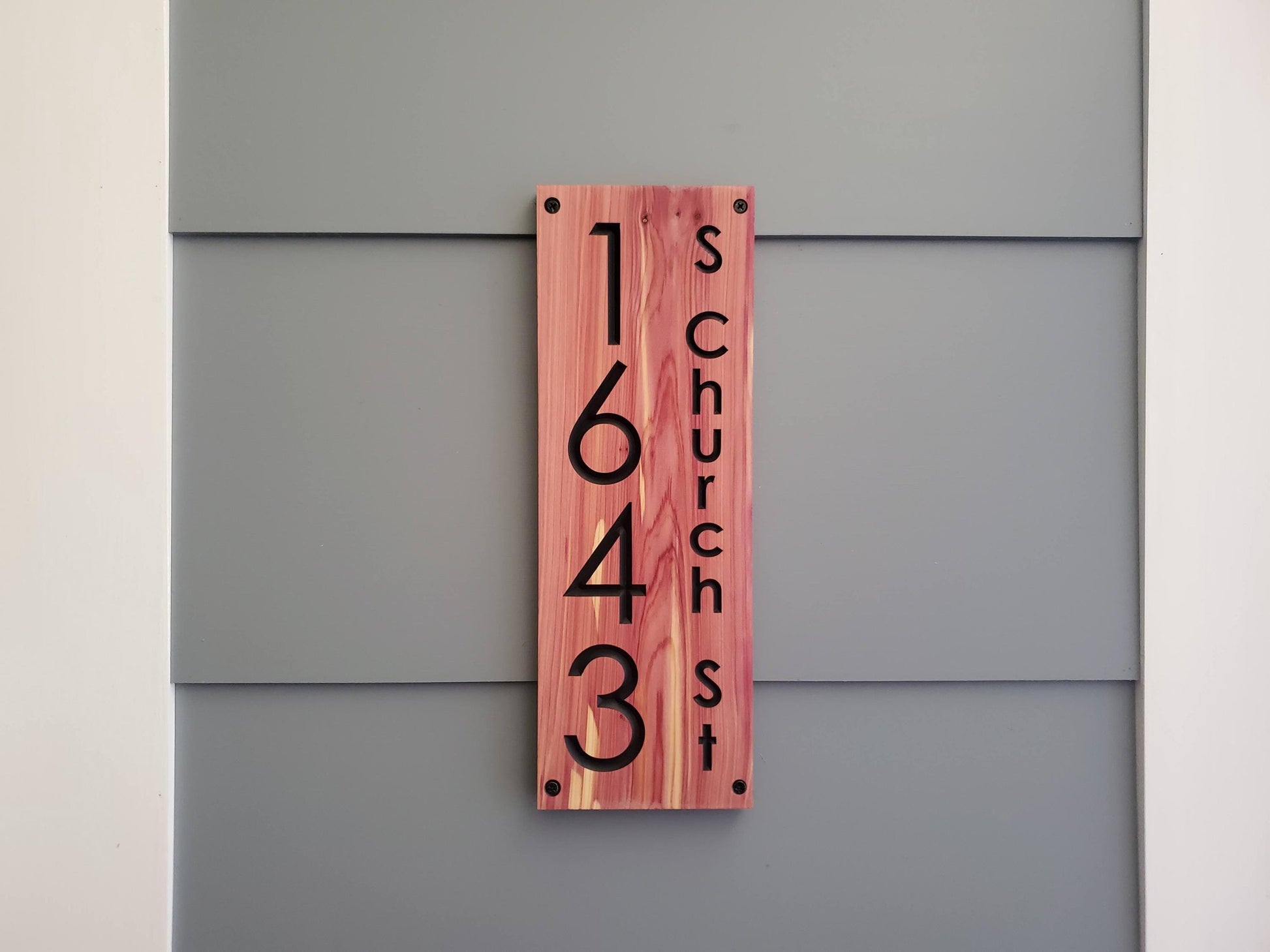 House Street Number Plaque With Street Name, Modern Carved Wood Address Plaque, Personalized Vertical Home Address Sign, Outdoor Address