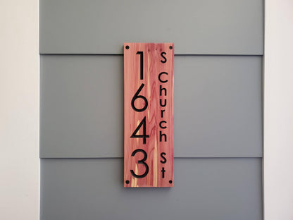 House Street Number Plaque With Street Name, Modern Carved Wood Address Plaque, Personalized Vertical Home Address Sign, Outdoor Address