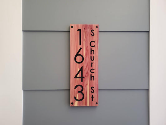 House Street Number Plaque With Street Name, Modern Carved Wood Address Plaque, Personalized Vertical Home Address Sign, Outdoor Address