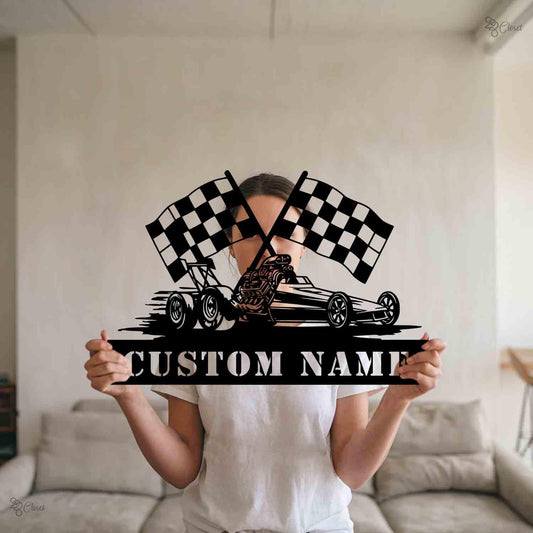 Custom Drag Racing Sign, Personalized Race Car Wall, Checkered Flag Metal, Checkered flag art, Car lover gift,Gift for sport,Auto shop decor