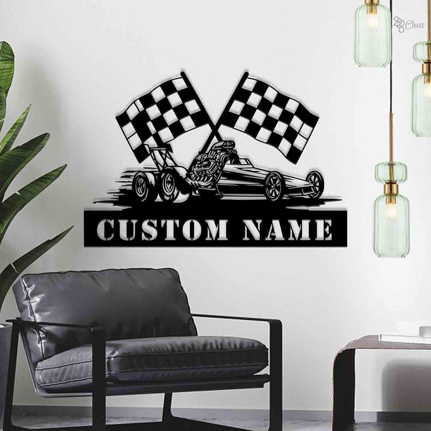 Custom Drag Racing Sign, Personalized Race Car Wall, Checkered Flag Metal, Checkered flag art, Car lover gift,Gift for sport,Auto shop decor