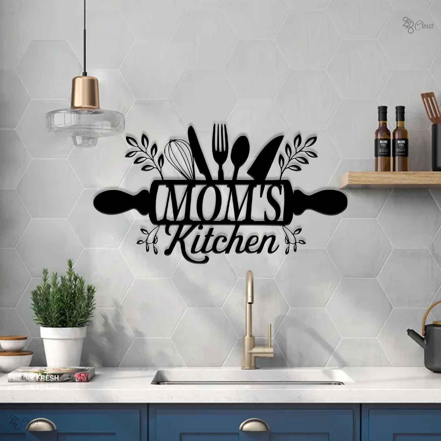 Custom Mom’s Kitchen Metal Sign, Mom’s Cooking Utensils Metal, Gift for mom, Family kitchen sign, Baking wall art, Rolling sign,Home kitchen