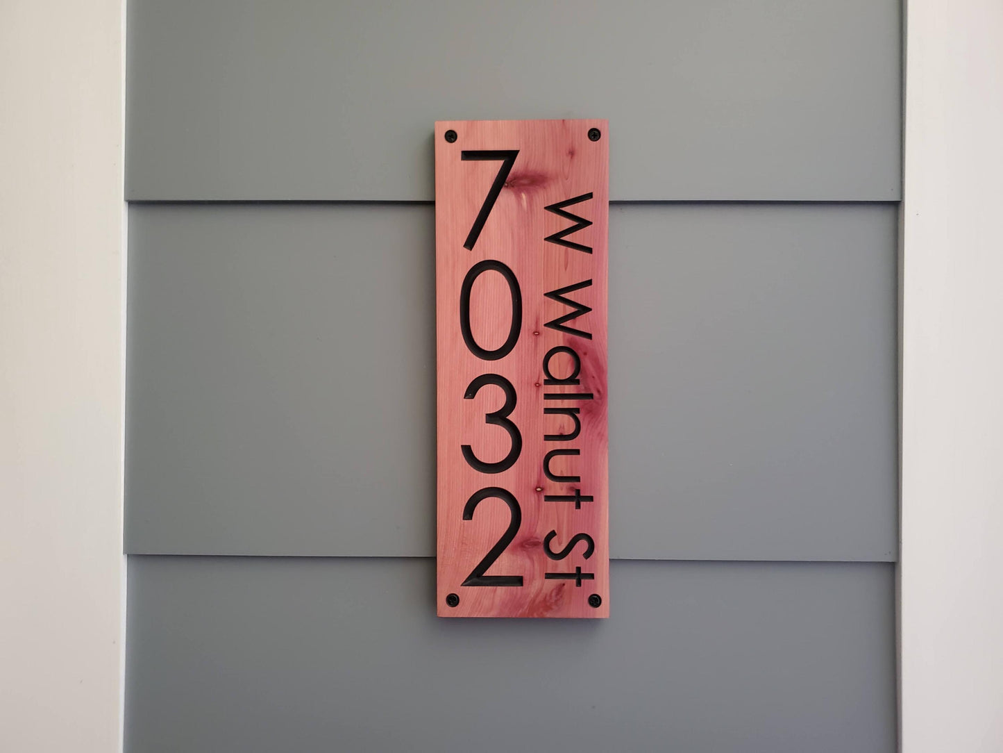 House Street Number And Name Sign, Modern Carved Wood Address Plaque, Personalized Vertical Home Address Sign, Outdoor Exterior Address MCM