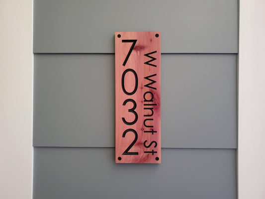 House Street Number And Name Sign, Modern Carved Wood Address Plaque, Personalized Vertical Home Address Sign, Outdoor Exterior Address MCM