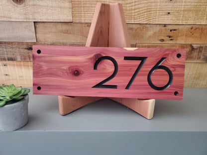 House Street Number Plaque, Modern Off Center Custom Home Sign, Carved Outdoor Wood, Personalized Address Numbers, Business Outside Sign