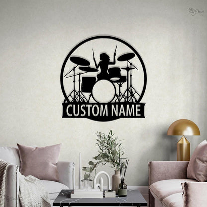 Custom Girl Drummer Metal Sign Wall, Drum Metal, Music Room Decor, Female Drummer Sign, Band Room Decor, Female Drummer Sign, Musician gift