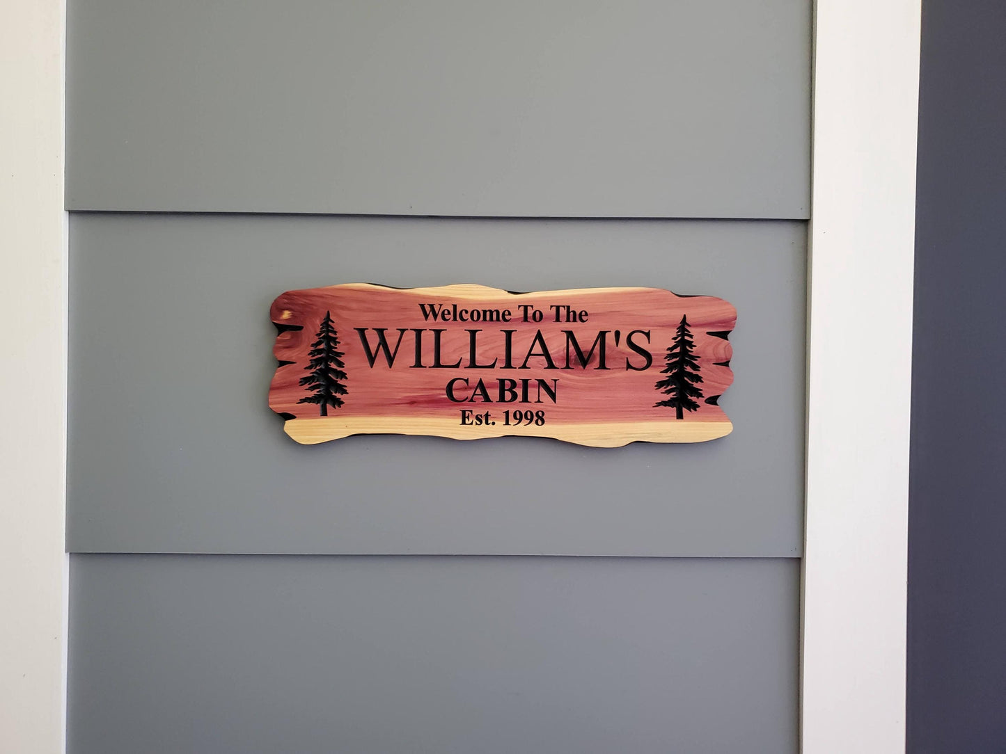 Outdoor Custom Family Name Cabin Sign, Personalized Rustic Exterior Wooden Plaque, Last Name Established Date Carved Wood Outside Sign