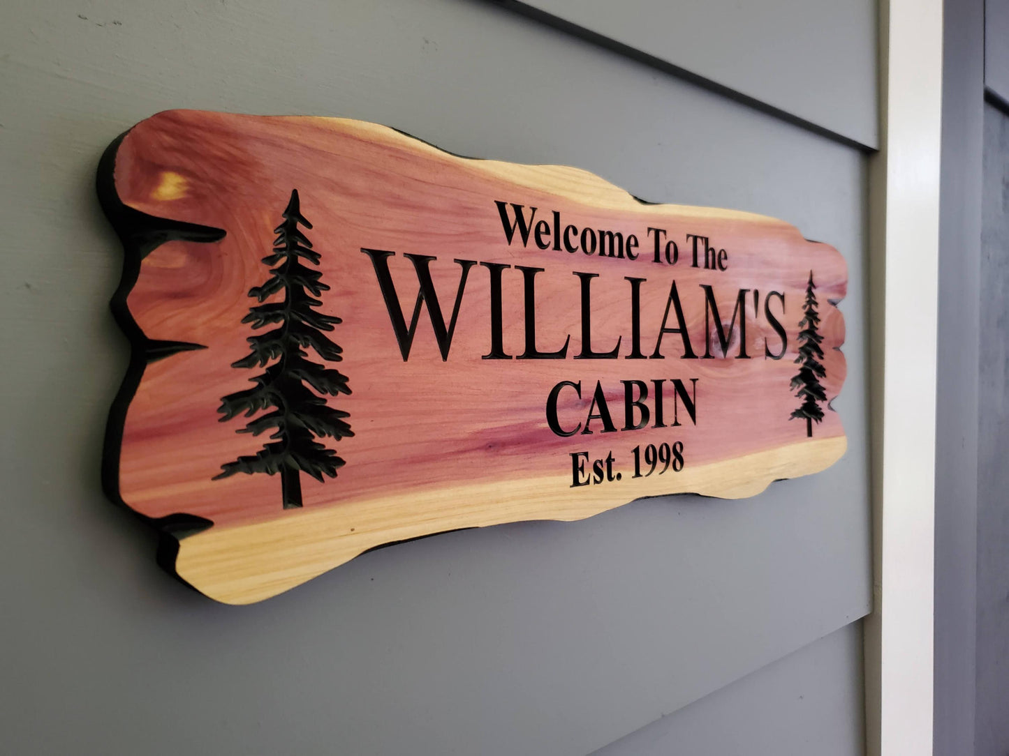 Outdoor Custom Family Name Cabin Sign, Personalized Rustic Exterior Wooden Plaque, Last Name Established Date Carved Wood Outside Sign