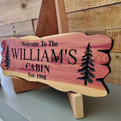 Outdoor Custom Family Name Cabin Sign, Personalized Rustic Exterior Wooden Plaque, Last Name Established Date Carved Wood Outside Sign