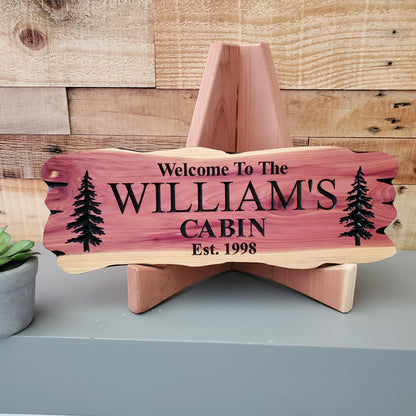 Outdoor Custom Family Name Cabin Sign, Personalized Rustic Exterior Wooden Plaque, Last Name Established Date Carved Wood Outside Sign