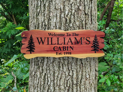 Outdoor Custom Family Name Cabin Sign, Personalized Rustic Exterior Wooden Plaque, Last Name Established Date Carved Wood Outside Sign