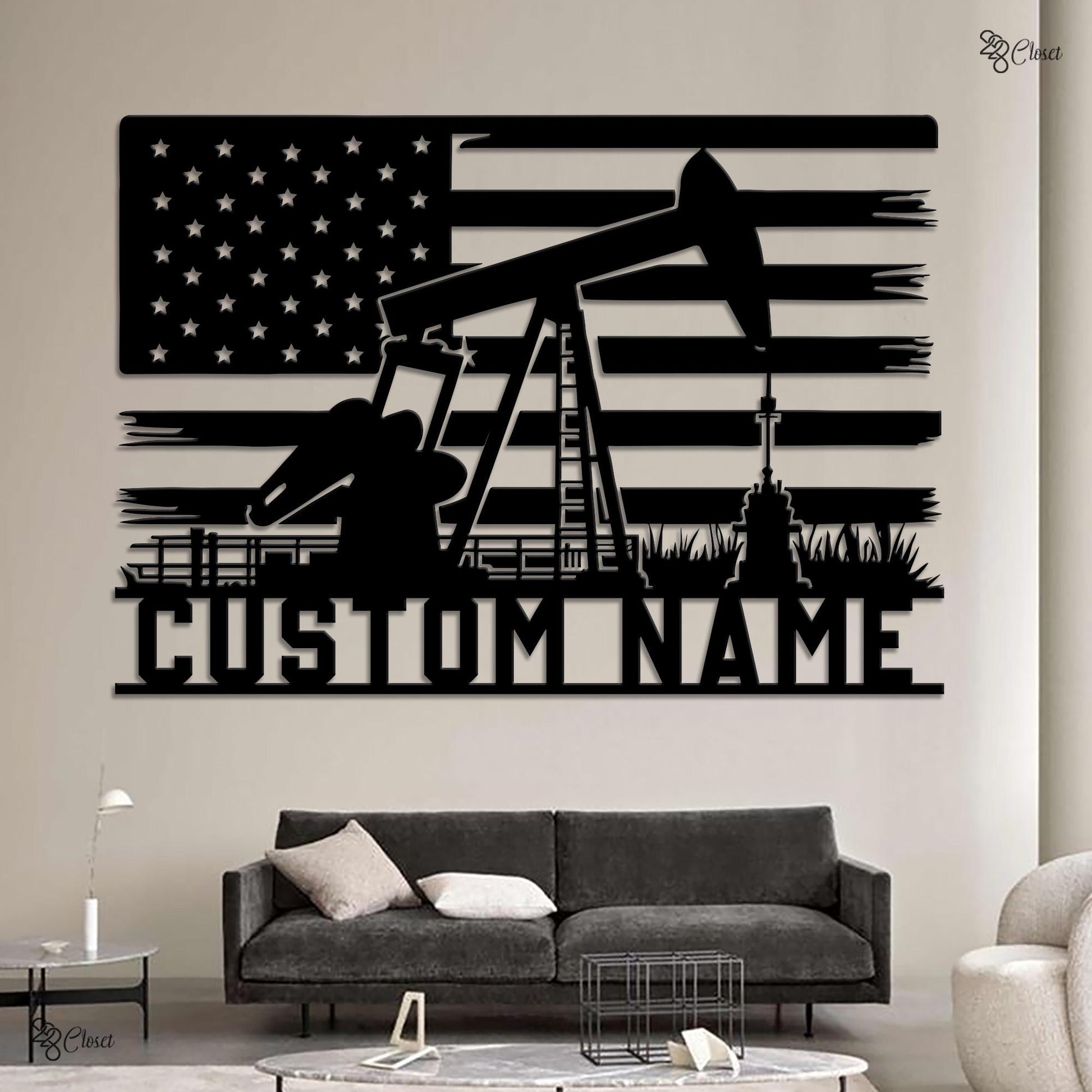 Custom Oilfield Worker Sign, American Flag Oil Rig Decor, Oil Rig Flag Art, Rig Decor Gift, Oil rig name sign,Worker sign,Gift for Roughneck