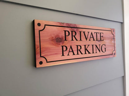 Private Parking Carved Wooden Sign, Outside Private Parking Business Sign, Engraved Exterior Wood, Cedar Cypress Mahogany Private Parking