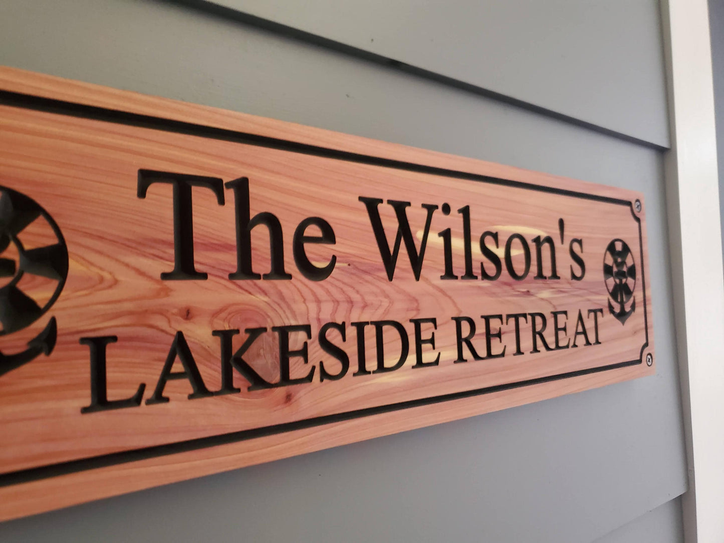 Custom Carved Lake House Sign With Family Name, Personalized Lakeside Retreat Exterior Wooden Plaque,  Lakefront Cabin Home Carving