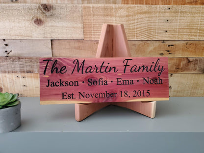 Custom Carved Wood Family Names Sign, Personalized Wooden Plaque, Last Name Established Date Carving, Family Wall Art, Cedar Walnut Mahogany