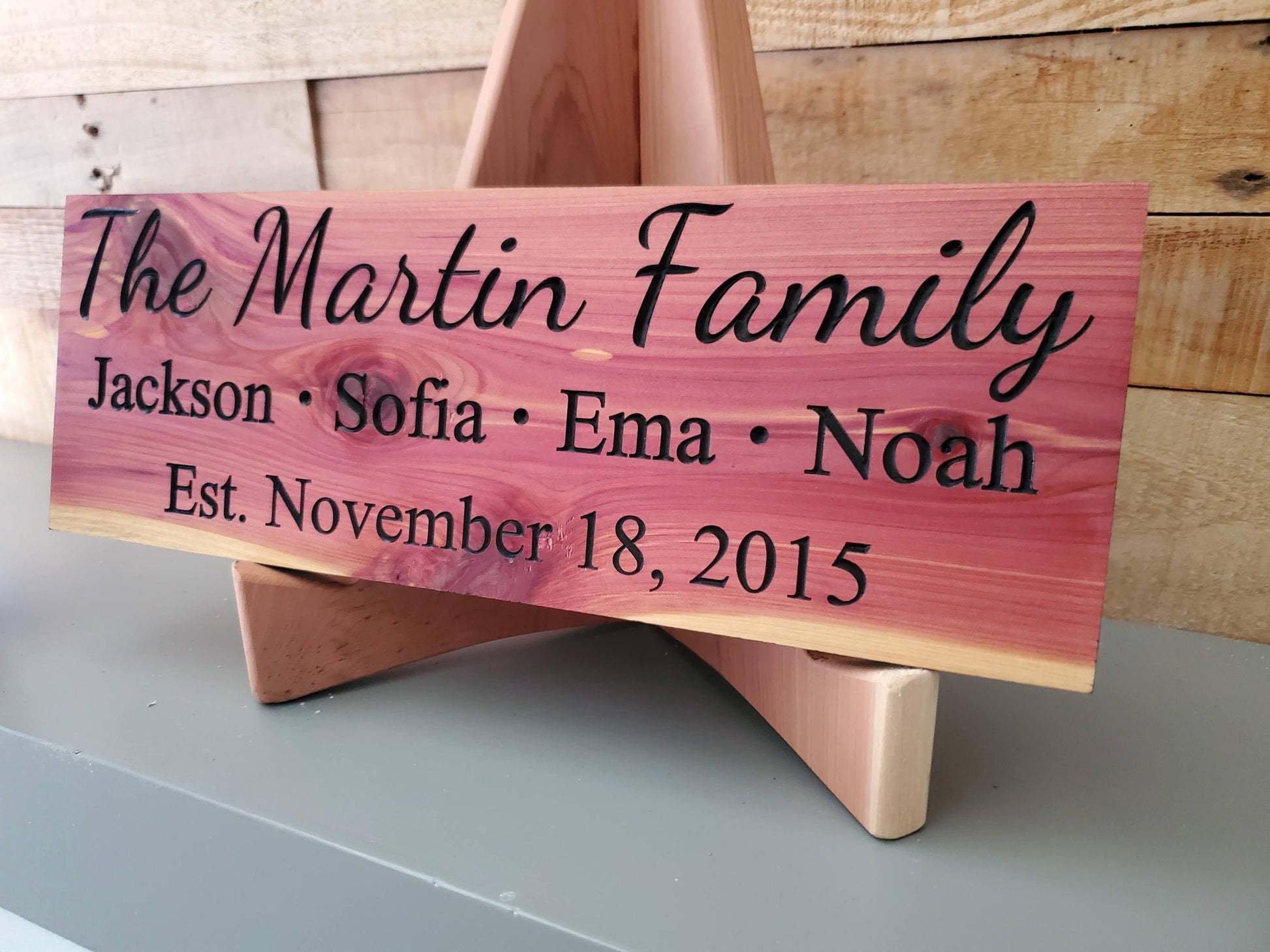 Custom Carved Wood Family Names Sign, Personalized Wooden Plaque, Last Name Established Date Carving, Family Wall Art, Cedar Walnut Mahogany