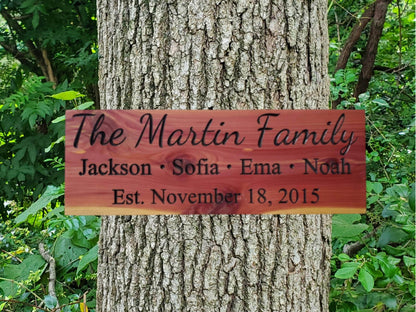 Custom Carved Wood Family Names Sign, Personalized Wooden Plaque, Last Name Established Date Carving, Family Wall Art, Cedar Walnut Mahogany