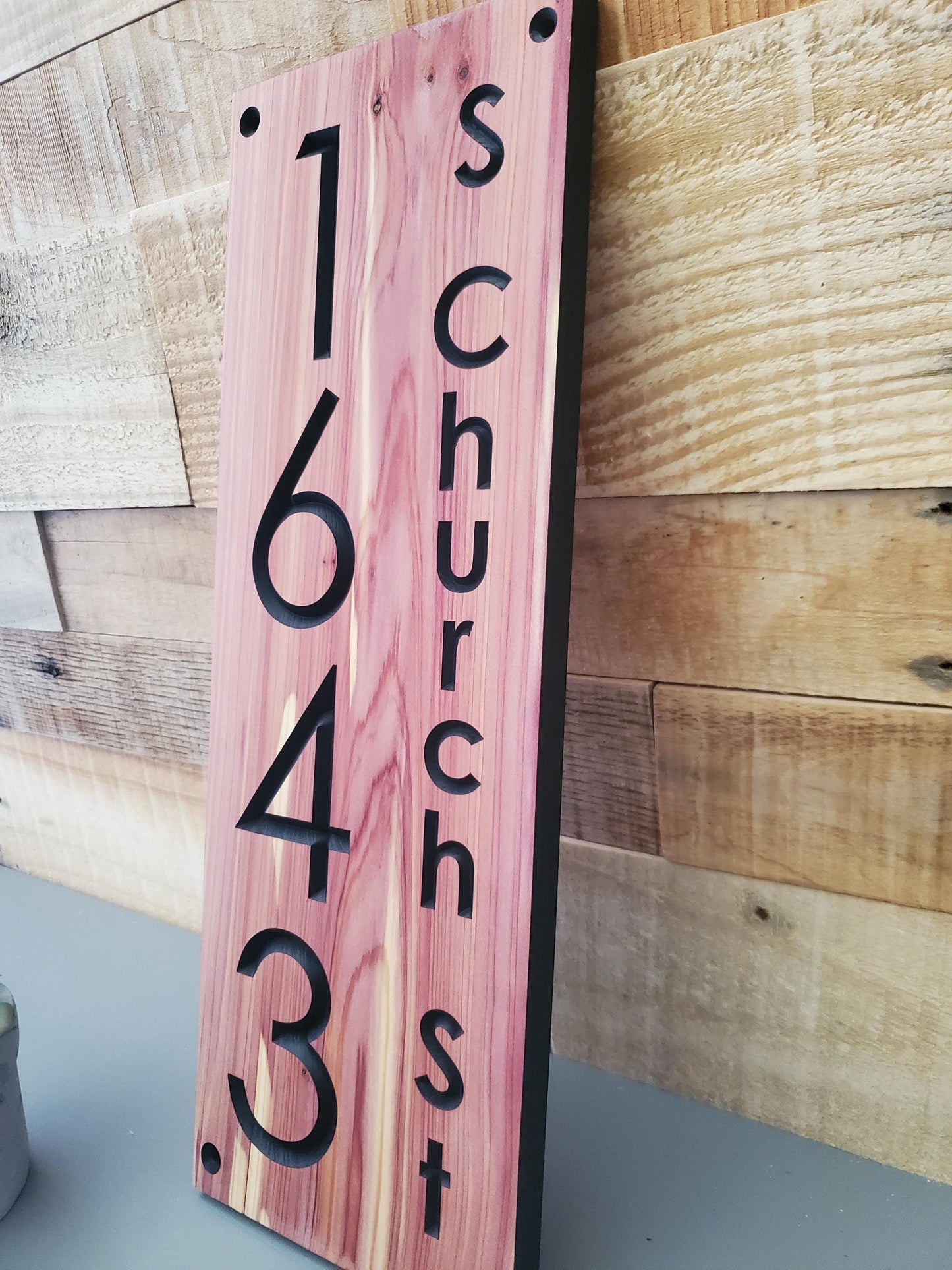 House Street Number Plaque With Street Name, Modern Carved Wood Address Plaque, Personalized Vertical Home Address Sign, Outdoor Address