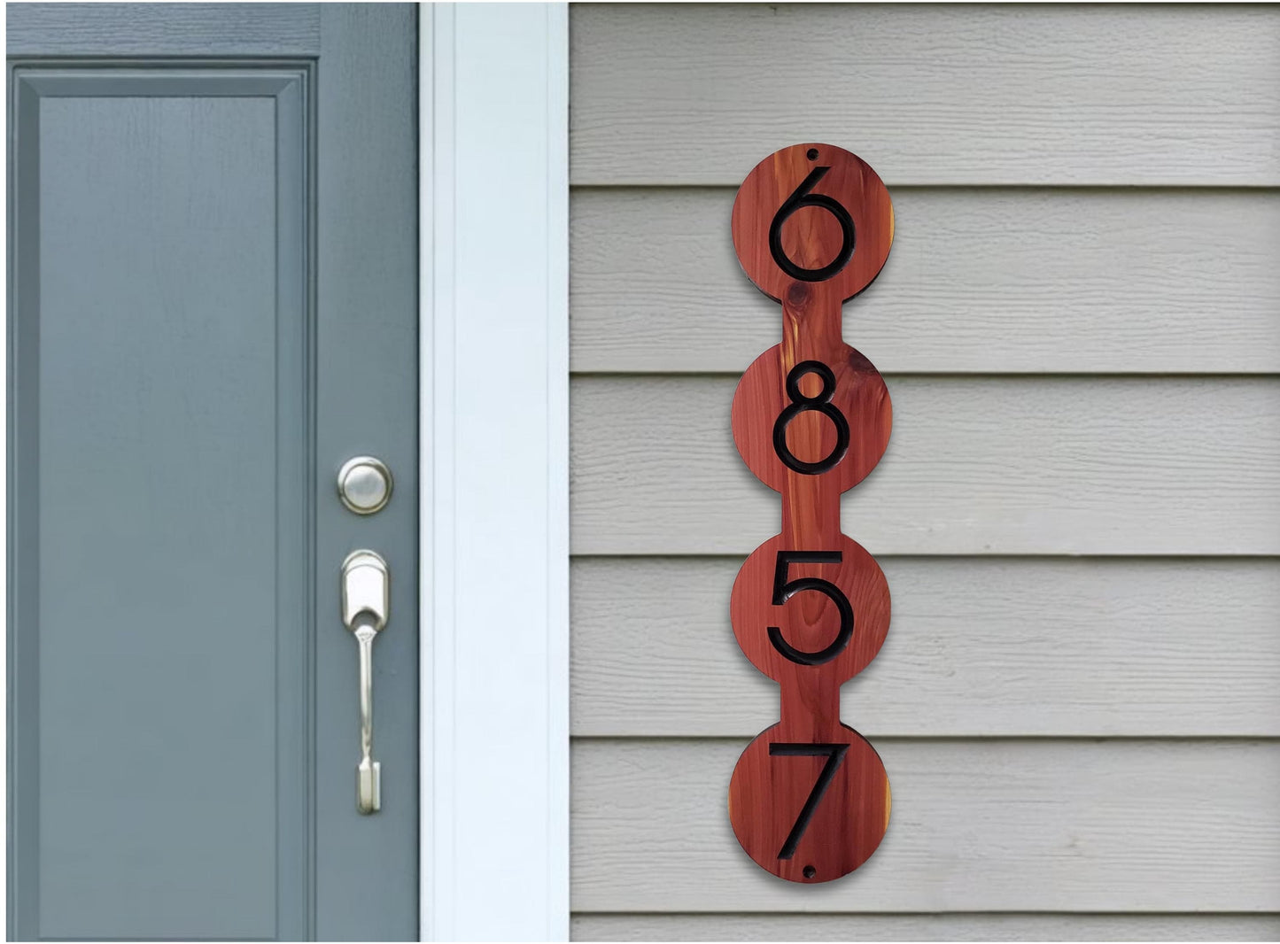 Modern Address Sign, Vertical Custom Carved Wood House Number Plaque, Mid Century Modern Style, Art Deco Home Address Plaque, Contemporary