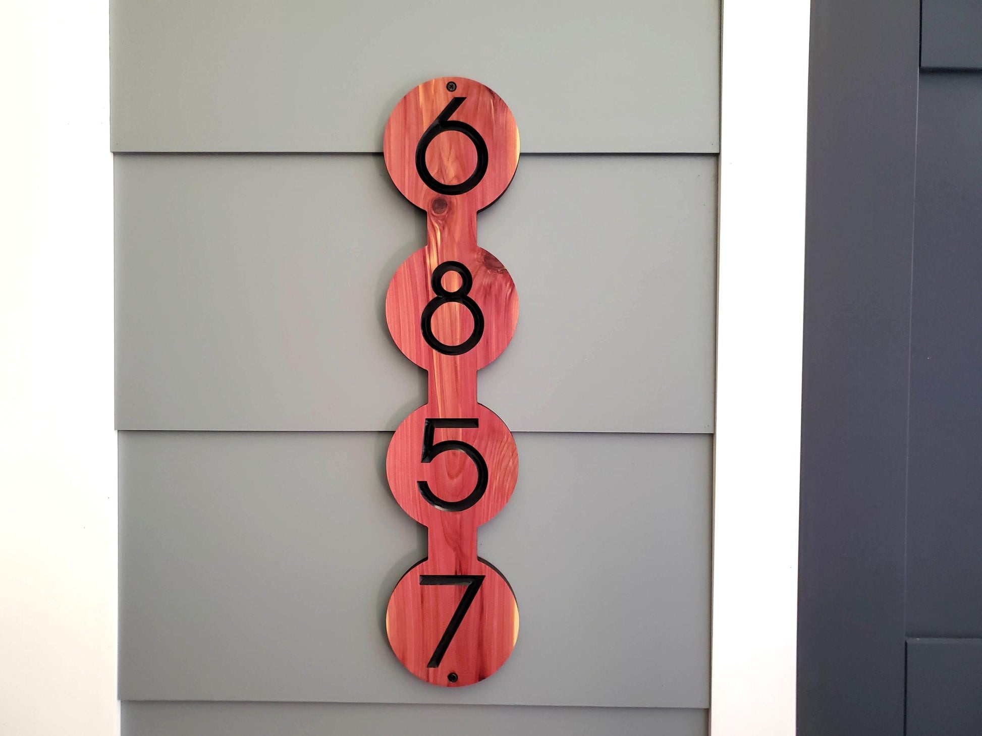 Modern Address Sign, Vertical Custom Carved Wood House Number Plaque, Mid Century Modern Style, Art Deco Home Address Plaque, Contemporary
