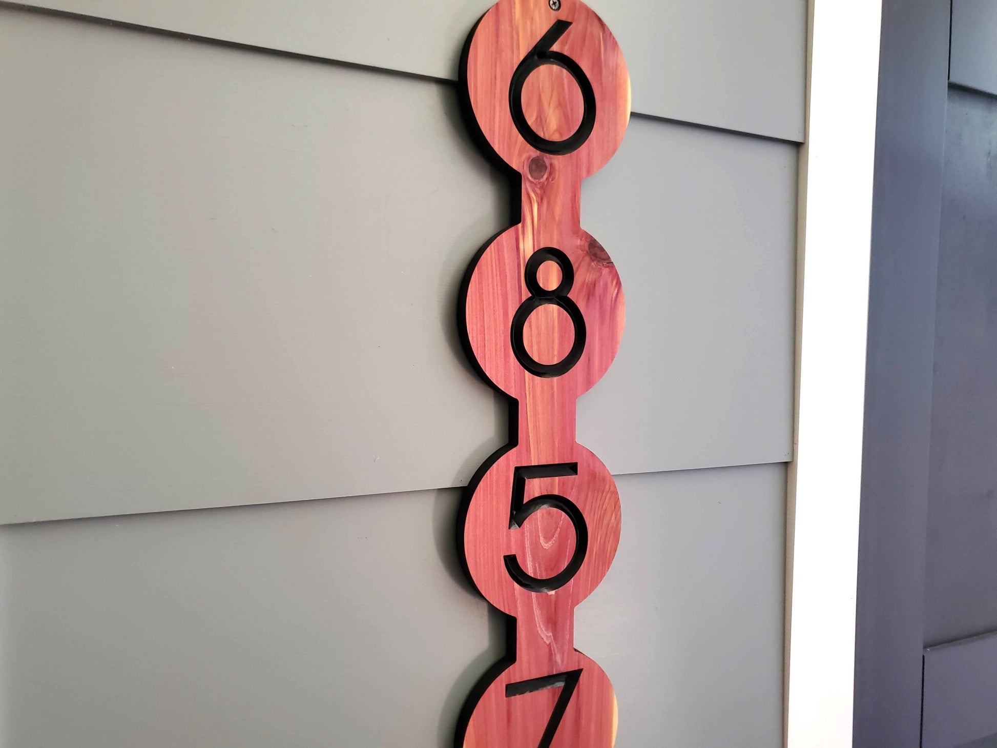Modern Address Sign, Vertical Custom Carved Wood House Number Plaque, Mid Century Modern Style, Art Deco Home Address Plaque, Contemporary
