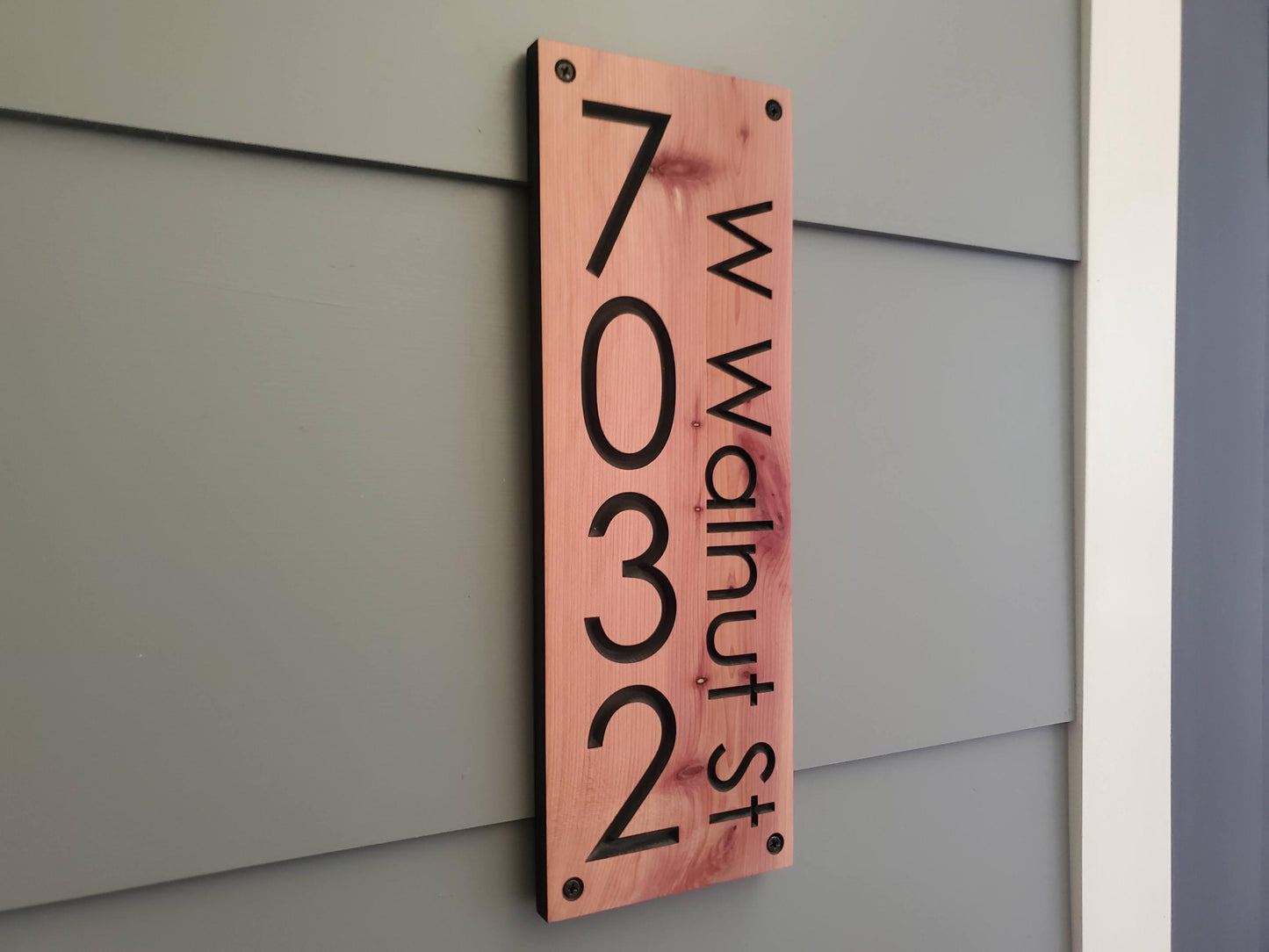 House Street Number And Name Sign, Modern Carved Wood Address Plaque, Personalized Vertical Home Address Sign, Outdoor Exterior Address MCM