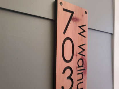 House Street Number And Name Sign, Modern Carved Wood Address Plaque, Personalized Vertical Home Address Sign, Outdoor Exterior Address MCM