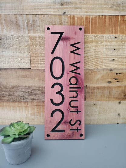 House Street Number And Name Sign, Modern Carved Wood Address Plaque, Personalized Vertical Home Address Sign, Outdoor Exterior Address MCM