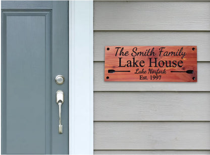 Custom Lake House Sign, Outdoor Personalized Family Name Wooden Plaque, Exterior Interior Lakehouse Décor, Nautical Cabin Retreat Sign